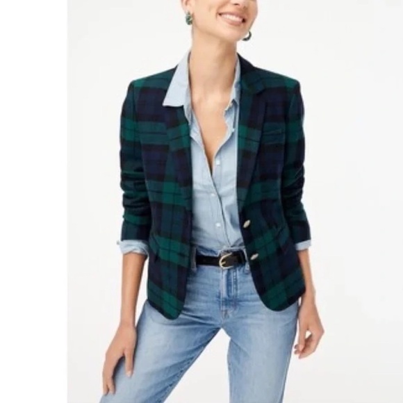 J. Crew Jackets & Blazers - J.Crew Black Watch Plaid Wool-Blend Schoolboy Blazer, green